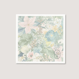Soft Floral Watercolor Monogram Wedding Servet