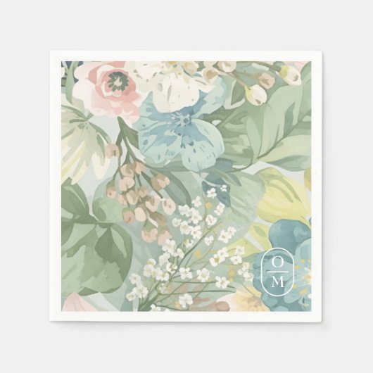 Soft Floral Watercolor Monogram Wedding Servet (Voorkant)