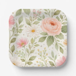 Soft Floral Watercolor Pattern   Papieren Bordje