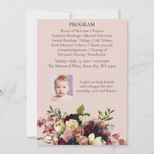 Soft Florals Custom Funeral Memorial Programme Kaart (Achterkant)