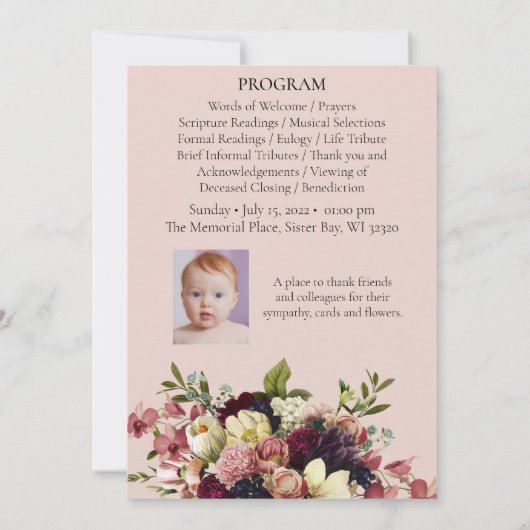 Soft Florals Custom Funeral Memorial Programme Kaart (Achterkant)