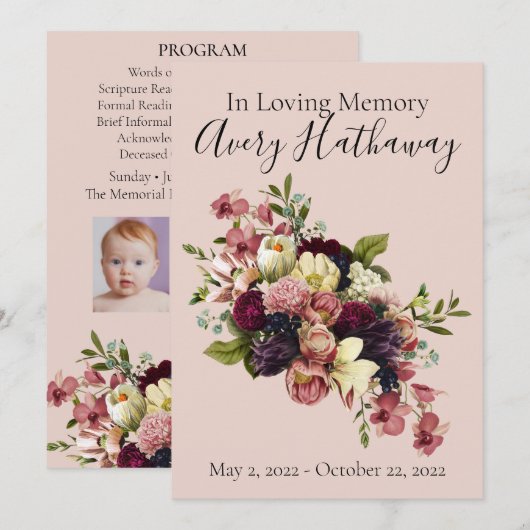 Soft Florals Custom Funeral Memorial Programme Kaart (Voorkant / Achterkant)