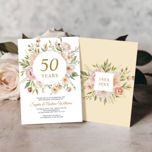 Soft Flowers 50th Anniversary Invitation Kaart