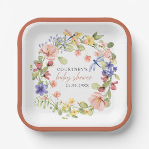 Soft Flowers Dragonflies Boho Chic Baby shower Papieren Bordje