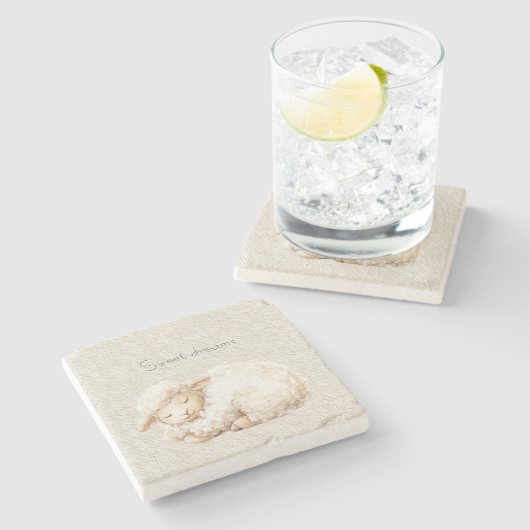 Soft Fluffy Sleeping Sheep Stenen Onderzetter (Zijkant)