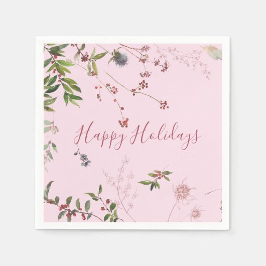 Soft Foliage and Berry Lijst Pink Paper Napkin Servet (Voorkant)