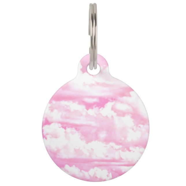 Soft Fuchsia Pink Girly Clouds Huisdierpenning (Voorkant)