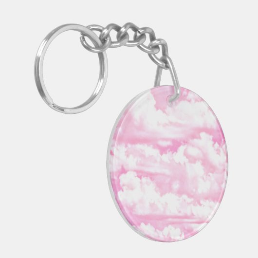 Soft Fuchsia Pink Girly Clouds Sleutelhanger (Voorkant Links)