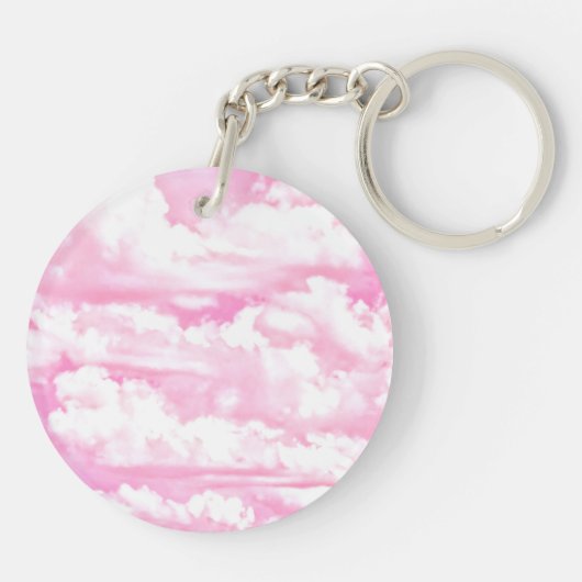 Soft Fuchsia Pink Girly Clouds Sleutelhanger (Achterkant)