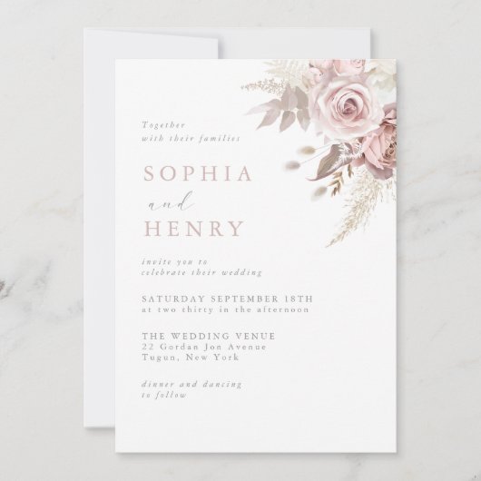 Soft Gentle Blush Floral Wedding Invitation Kaart (Voorkant)