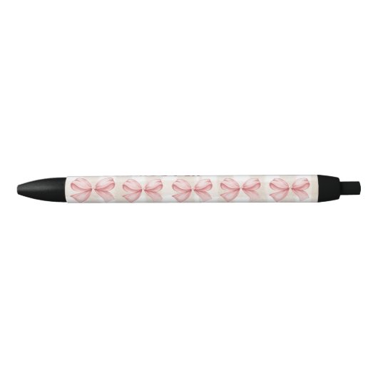 Soft Gingham & Pink Bow Aangepaste naam Zwarte Inkt Pen (Voorkant)