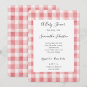 Soft Girly Pink White Plaid Stripes Baby Shower Kaart (Voorkant / Achterkant)