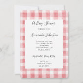 Soft Girly Pink White Plaid Stripes Baby Shower Kaart (Voorkant)
