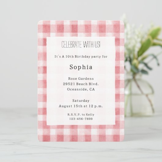 Soft Girly Pink White Plaid Stripes Birthday Kaart (Staand voorkant)