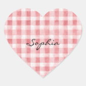 Soft Girly Pink White Plaid Stripes Hart Sticker (Voorkant)