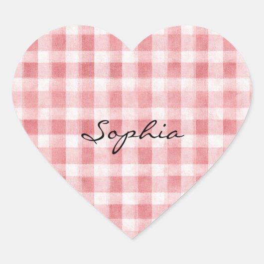 Soft Girly Pink White Plaid Stripes Hart Sticker (Voorkant)