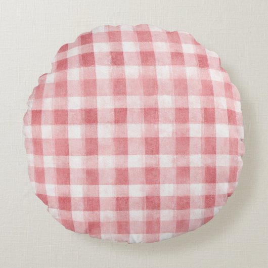 Soft Girly Pink White Plaid Stripes Rond Kussen (Voorkant)