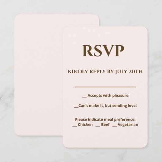 Soft Glam RSVP-kaart | Champagne Blush Trouwpak RSVP Kaartje (Voorkant / Achterkant)
