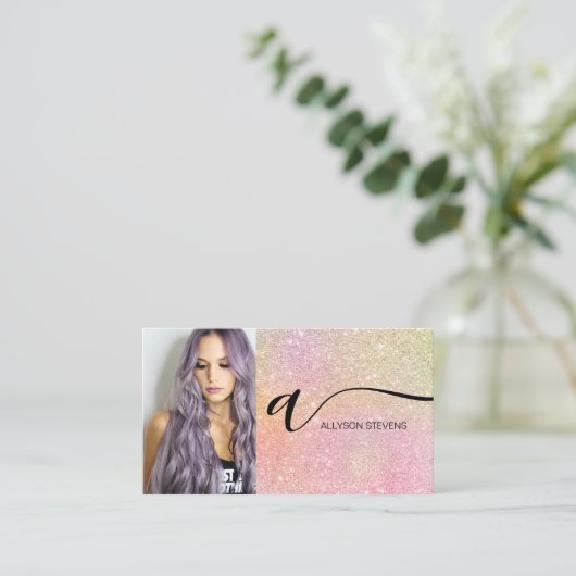 Soft glitter hair make-up photoinitiaal qr code visitekaartje (Staand voorkant)
