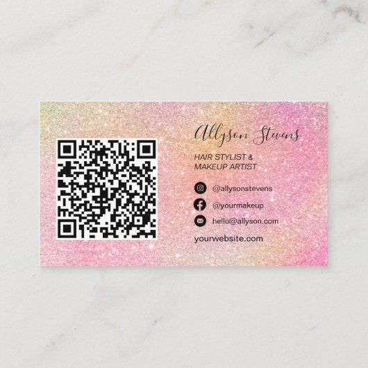 Soft glitter hair make-up photoinitiaal qr code visitekaartje (Achterkant)