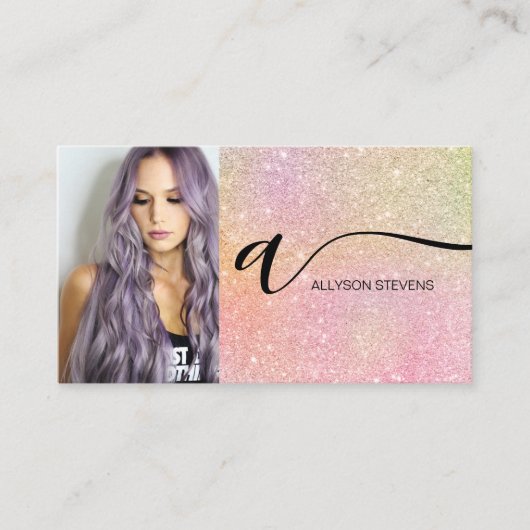 Soft glitter hair make-up photoinitiaal qr code visitekaartje (Voorkant)
