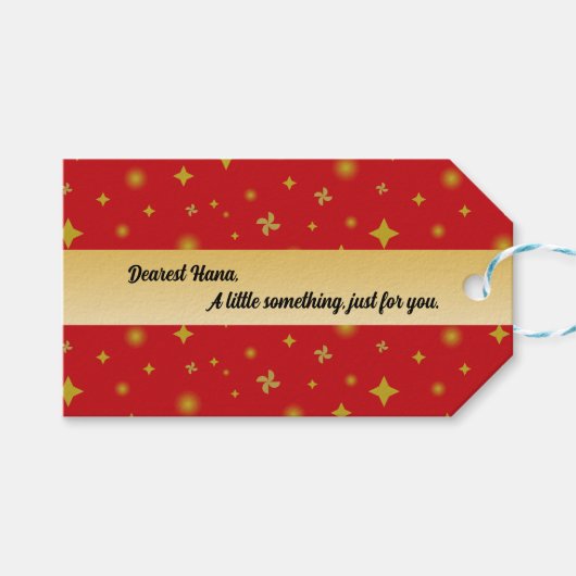 Soft Glow Golden Stars & Floral Petals Pattern Cadeaulabel (Voorkant (Horizontaal))