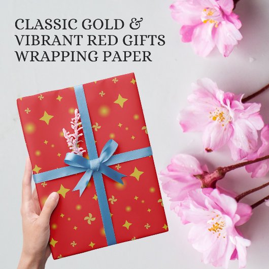 Soft Glow Golden Stars & Floral Petals Pattern Cadeaupapier