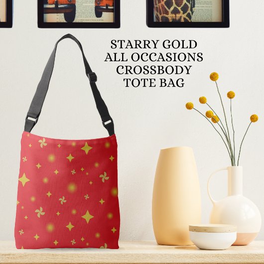 Soft Glow Golden Stars & Floral Petals Pattern Crossbody Tas