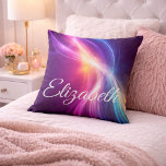 Soft Glow Light Waves Kussen<br><div class="desc">Add a touch of light, beauty, and personal expression to any space with this personalized light wave name pillow. Designed with flowing waves of radiant color—blending soft purples, pinks, blues, and golden light—this pillow captures the feeling of movement, energy, and creativity. The gentle glow effect creates a dreamy, almost magical...</div>