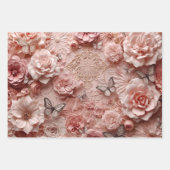 Soft Gold Baroque Blush Floral Butterfly Collage Inpakpapier Vel (Voorkant)