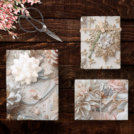 Soft Gold Baroque Floral Garden with Butterflies Inpakpapier Vel