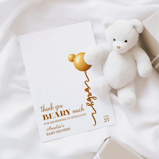 Soft Gold Bear Balloon Beary Thanks Neutral Bedankkaart