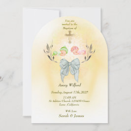 Soft gold cross Baptism invitation Kaart