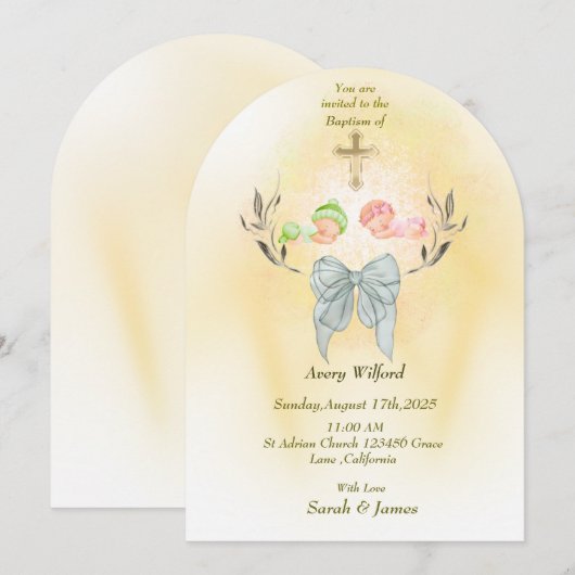  Soft gold cross Baptism invitation  Kaart (Voorkant / Achterkant)