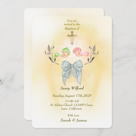  Soft gold cross Baptism invitation  Kaart (Voorkant / Achterkant)