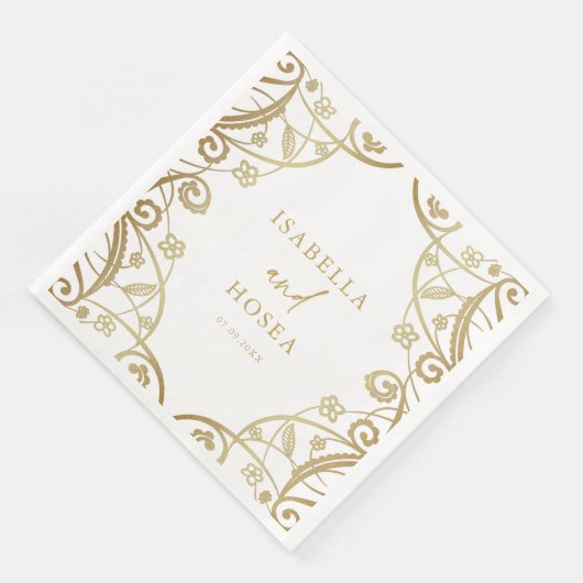  Soft Gold Glitter Bloemen Kant Bruiloft Servet (Hoek)