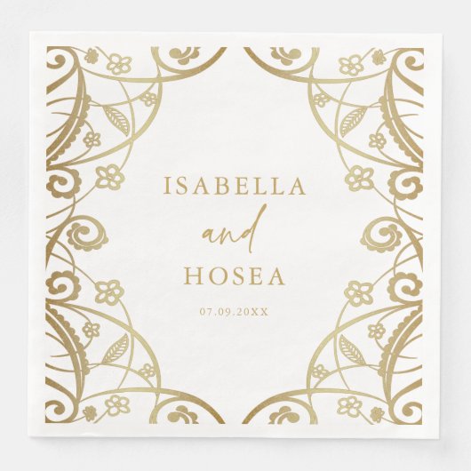  Soft Gold Glitter Bloemen Kant Bruiloft Servet (Voorkant)