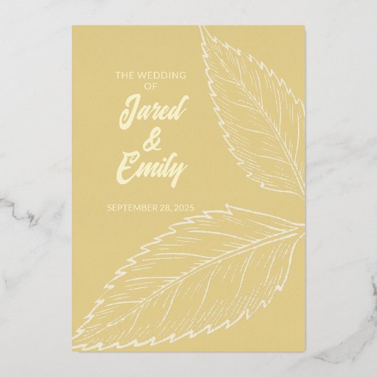 Soft Gold Leaves Wedding Folie Invitation Folie Uitnodiging (Voorkant)