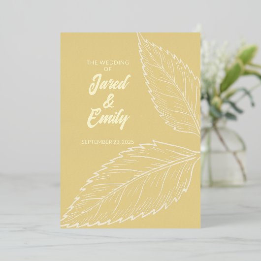 Soft Gold Leaves Wedding Folie Invitation Folie Uitnodiging (Staand Voorkant)