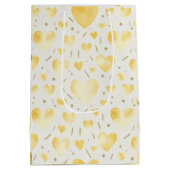 Soft Gold Watercolor & Glitter Hearts Pattern Medium Cadeauzakje (Achterkant)