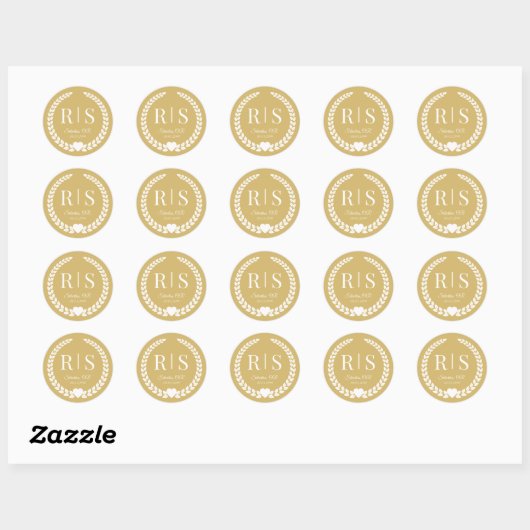 Soft Gold Wedding Monogram Initials Ronde Sticker (Vel)