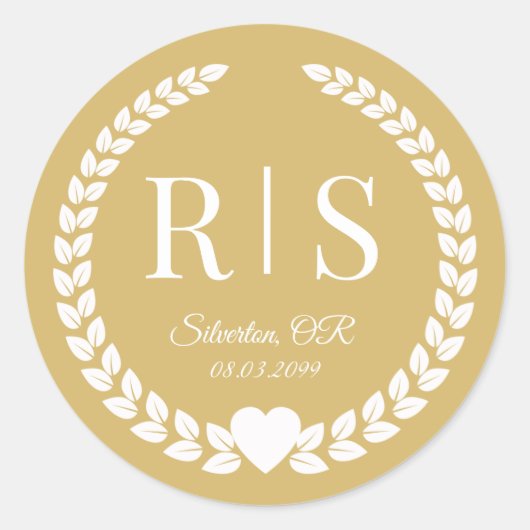 Soft Gold Wedding Monogram Initials Ronde Sticker (Voorkant)