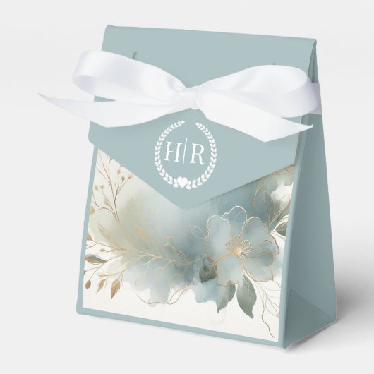 Soft Golden Dusty Blue Romance Wedding Bedankdoosjes (Voorkant Zijde)