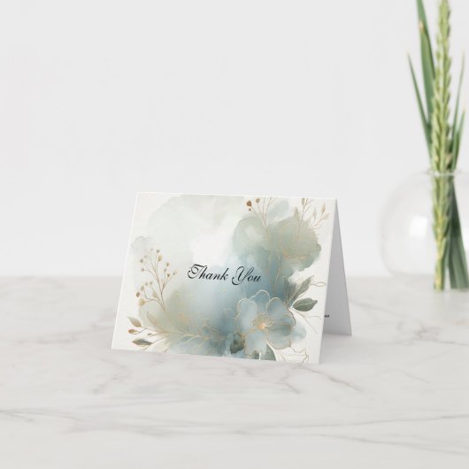 Soft Golden Dusty Blue Romance Wedding Bedankkaart (Voorkant)