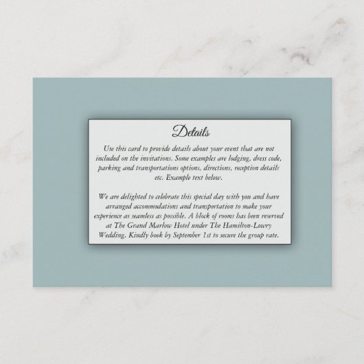 Soft Golden Dusty Blue Romance Wedding Informatiekaartje (Voorkant)