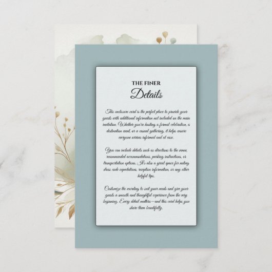 Soft Golden Dusty Blue Romance Wedding Informatiekaartje (Voorkant / Achterkant)