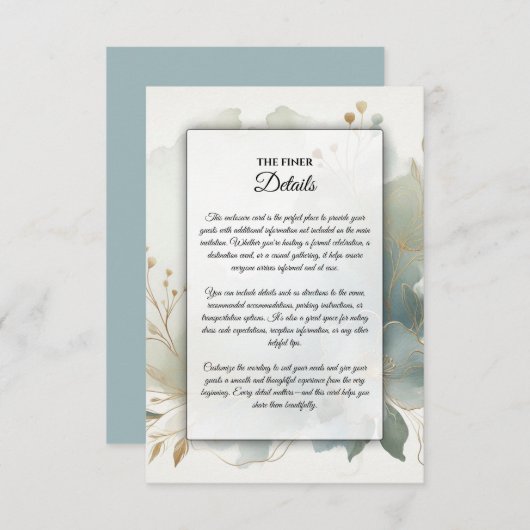 Soft Golden Dusty Blue Romance Wedding Informatiekaartje (Voorkant / Achterkant)