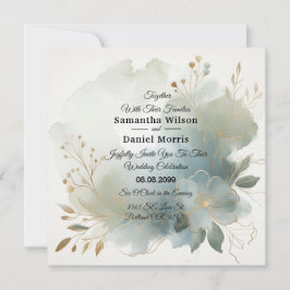 Soft Golden Dusty Blue Romance Wedding Kaart