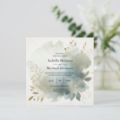 Soft Golden Dusty Blue Romance Wedding Kaart (Staand voorkant)