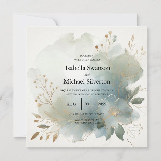 Soft Golden Dusty Blue Romance Wedding Kaart (Voorkant)